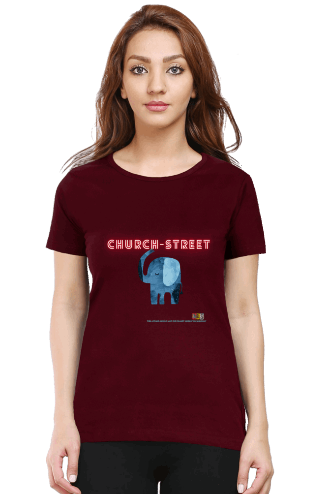 Women Round neck - Premium cotton T-shirt - Slim Fit - Half Sleeve - Church street
