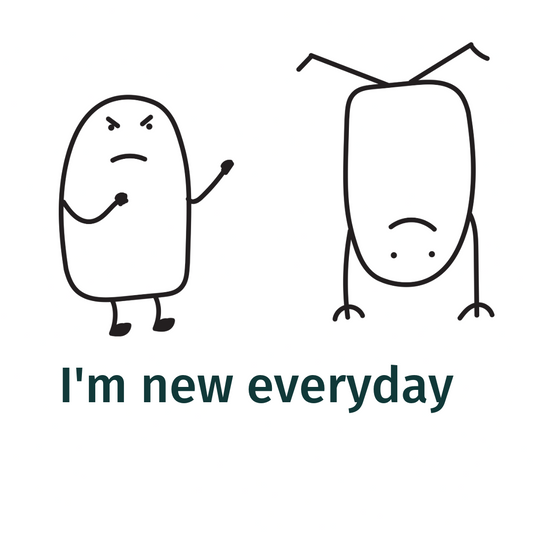 I AM NEW EVERYDAY ! FLORKY upside down - Loose Fit - Half Sleeve -FRONT -UNISEX OVERSIZE Cotton Tshirt - White