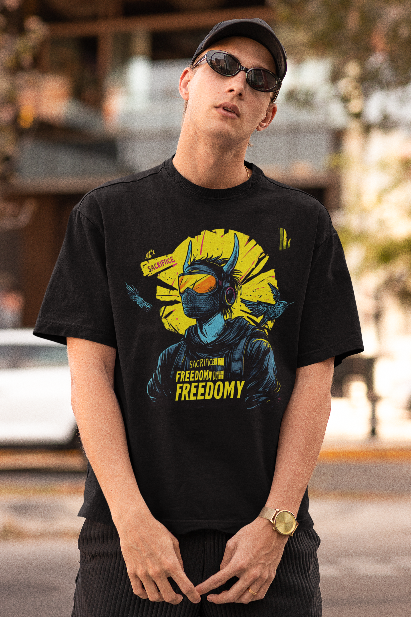 FREEDOM Loose Fit - Half Sleeve -FRONT -UNISEX OVERSIZE PRINTS