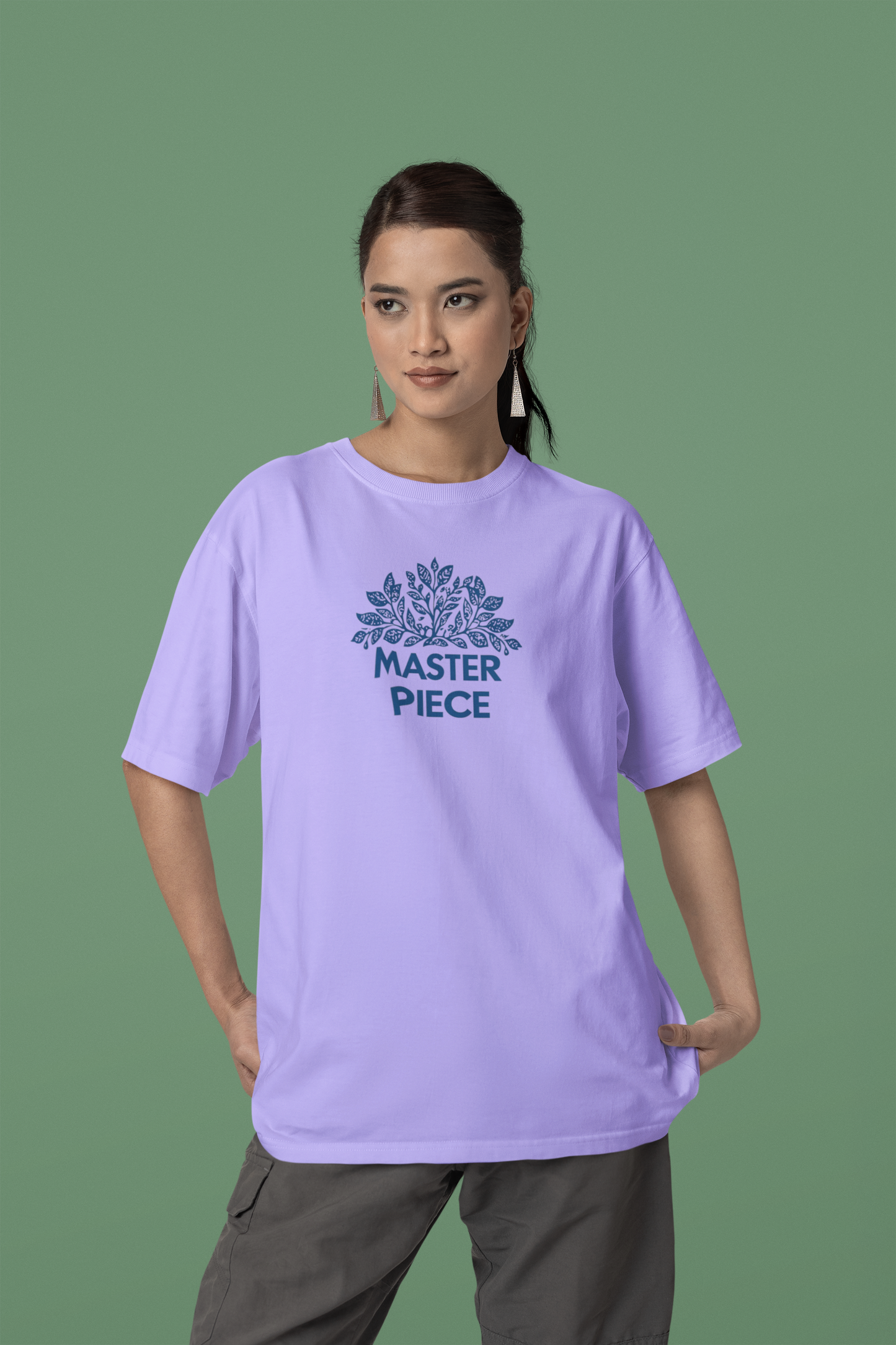Master Piece Lavendar Loose Fit - Half Sleeve -FRONT -UNISEX OVERSIZE Cotton Tshirt