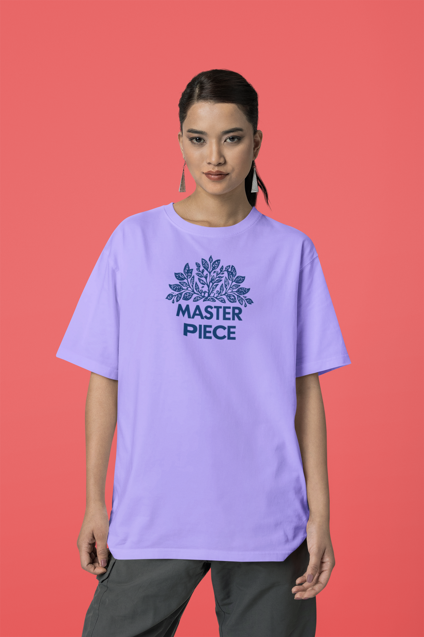 Master Piece Lavendar Loose Fit - Half Sleeve -FRONT -UNISEX OVERSIZE Cotton Tshirt