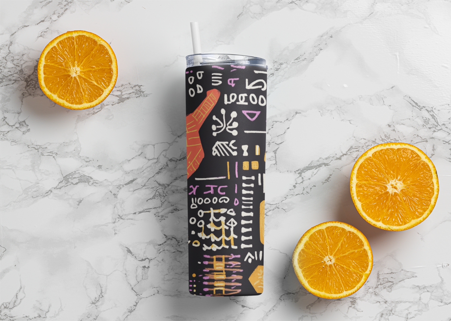 River Saga : Tumbler 600 Ml - (20 OZ ) high-quality stainless steel and feature double-wall vacuum insulation - Folk design
