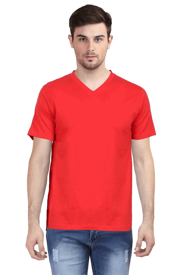 V Neck Minimalist Red Slim fit Cotton Tshirt - Half Sleeve