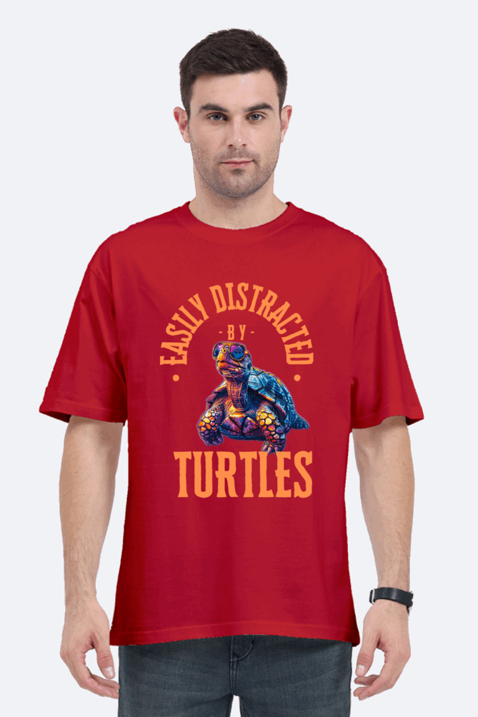 Unisex Oversize classic Cotton Tshirt -TURTLE BUDDIES - DISTRACTION