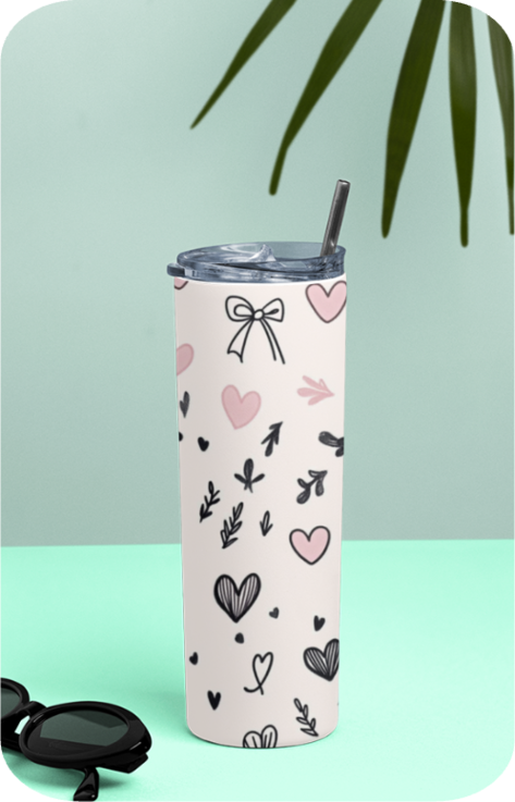 Ties and Heart - Tumbler 600 Ml - (20 OZ ) high-quality stainless steel and feature double-wall vacuum insulation - Folk design