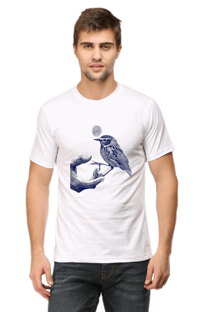 Premium Design Unisex cotton T-shirt - Slim Fit - Half Sleeve - Human and Bird