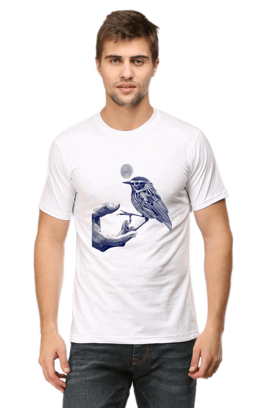 Premium Design Unisex cotton T-shirt - Slim Fit - Half Sleeve - Human and Bird