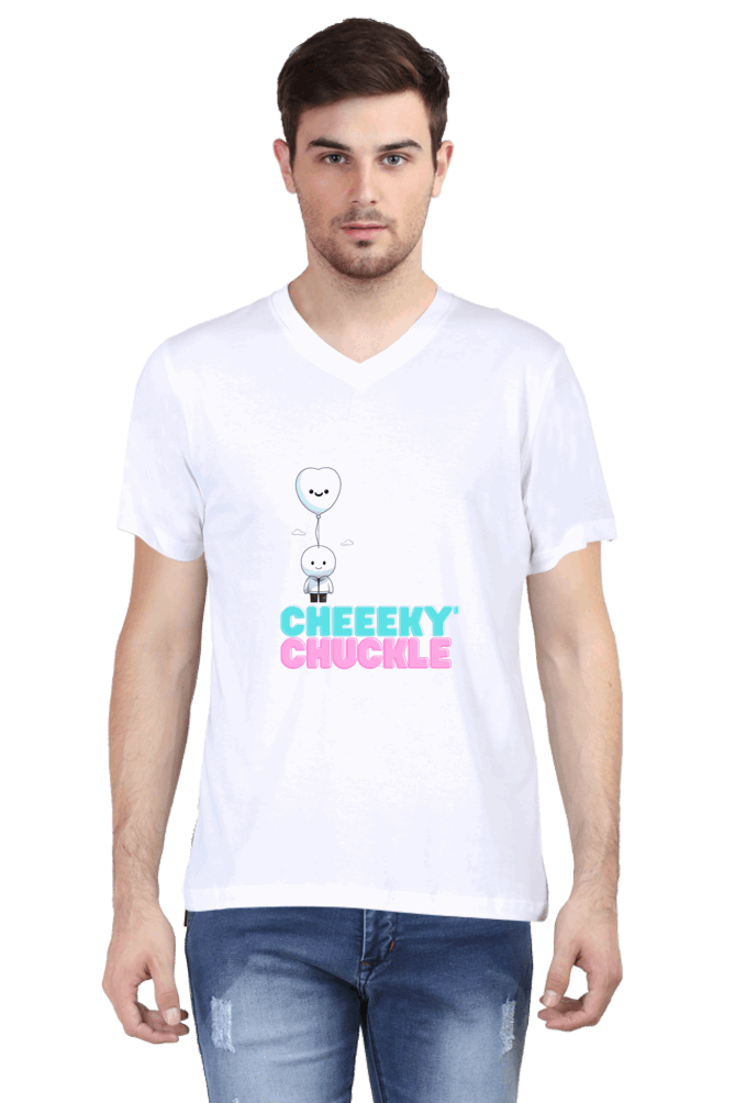 CHEEKY CHUKLE : Premium V-NECK Minimalist Unisex cotton T-shirt - Art for your wardrobe