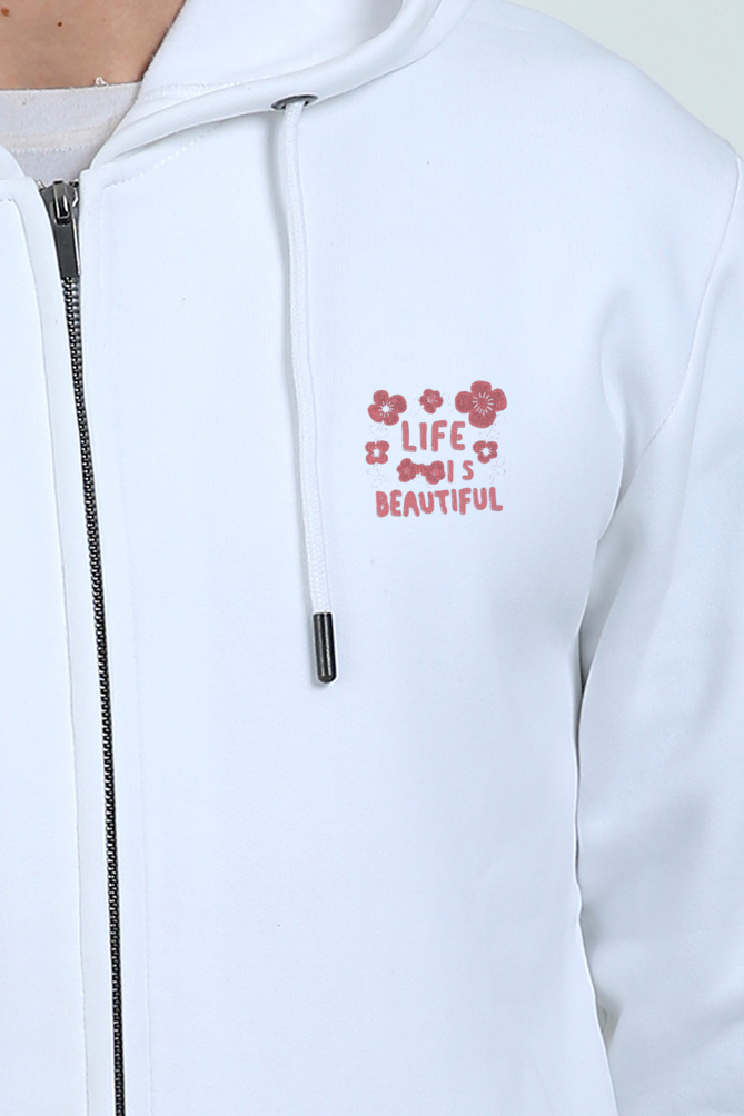 Life is beautiful : Heavy duty Hoodie with Zipper - Classic White Unisex fit