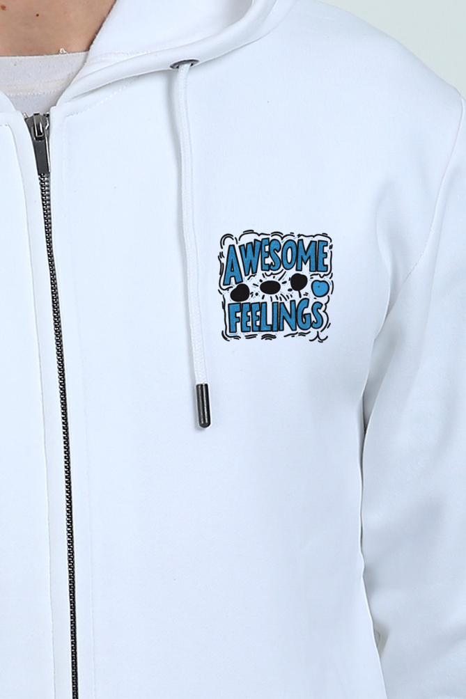 AWESOME FEELINGS : Heavy duty Hoodie with Zipper - Classic White Unisex fit