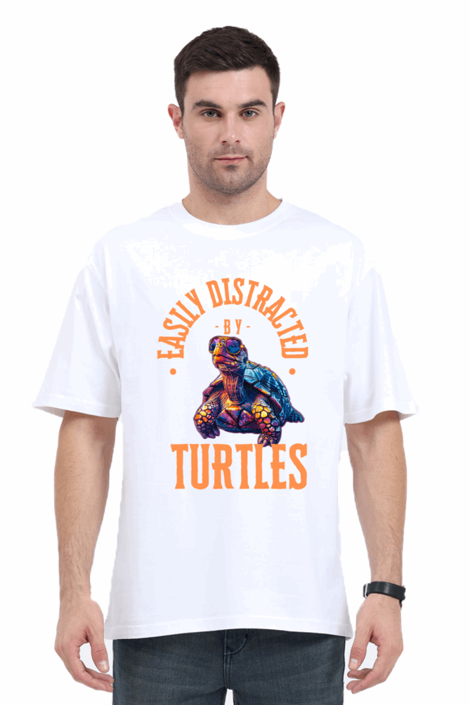 Unisex Oversize classic Cotton Tshirt -TURTLE BUDDIES - DISTRACTION