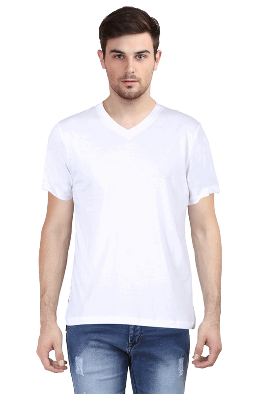 V Neck Minimalist white Cotton Tshirt Half Sleeve Slim fit