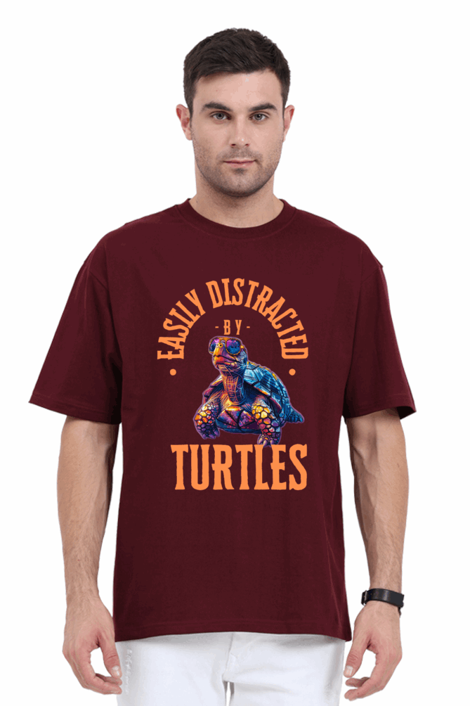 Unisex Oversize classic Cotton Tshirt -TURTLE BUDDIES - DISTRACTION