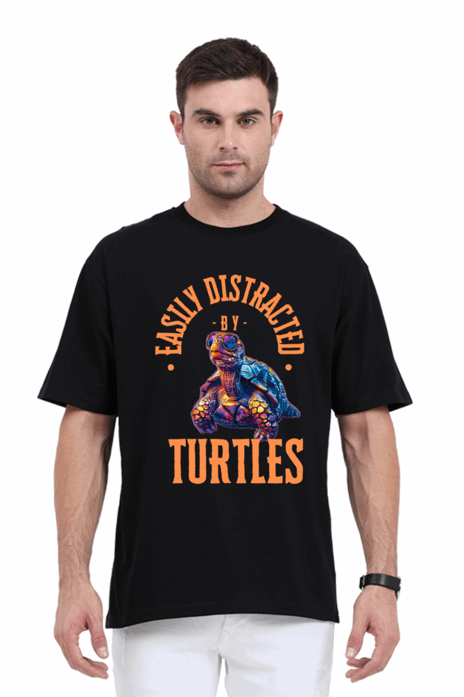 Unisex Oversize classic Cotton Tshirt -TURTLE BUDDIES - DISTRACTION