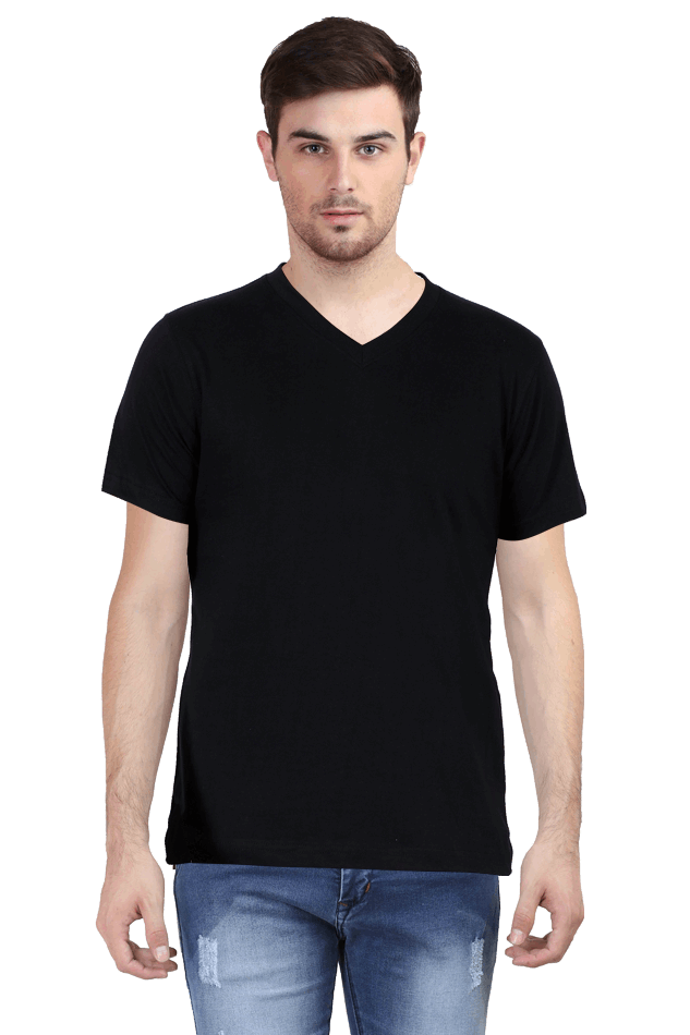 V Neck Minimalist Black Cotton Tshirt Half Sleeve Slim fit