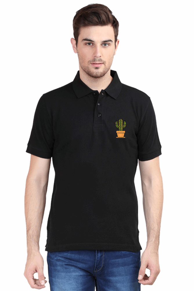 Unisex Polo T-shirt - For Office and Casual wear: Embroidery design Cactus