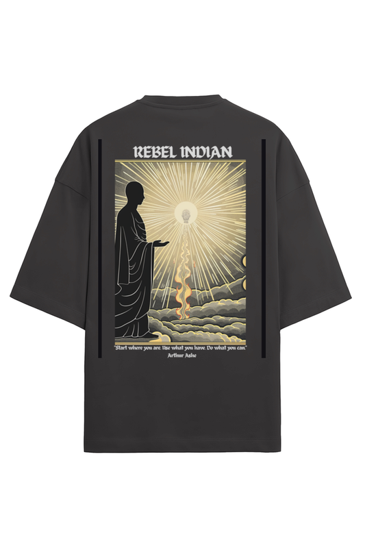 Relaxed fit T-shirt with a round neck and half sleeves drop shoulder unisex - Black - Arthur - Rebel Indian-