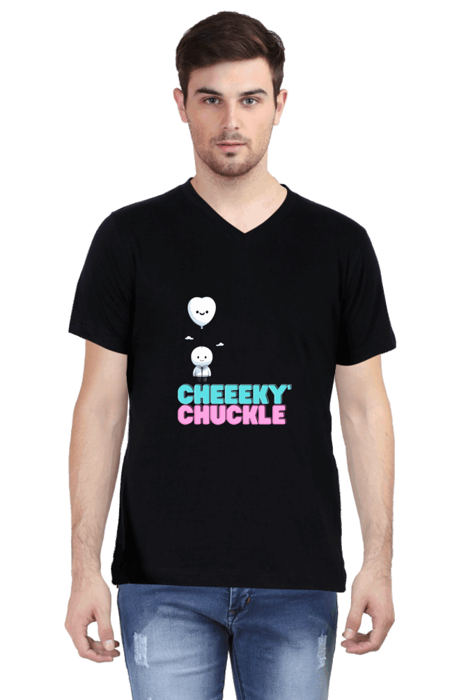 CHEEKY CHUKLE : Premium V-NECK Minimalist Unisex cotton T-shirt - Art for your wardrobe