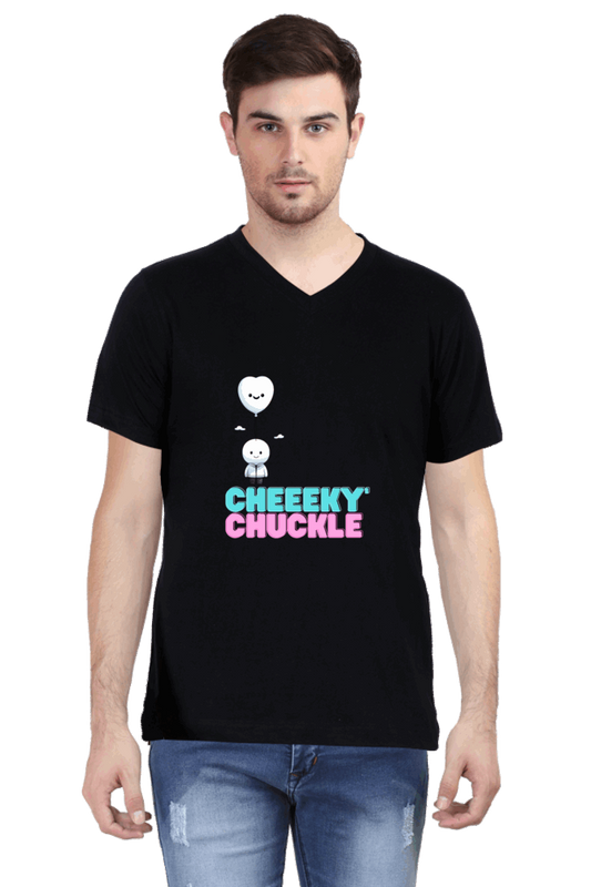 CHEEKY CHUKLE : Premium V-NECK Minimalist Unisex cotton T-shirt - Art for your wardrobe