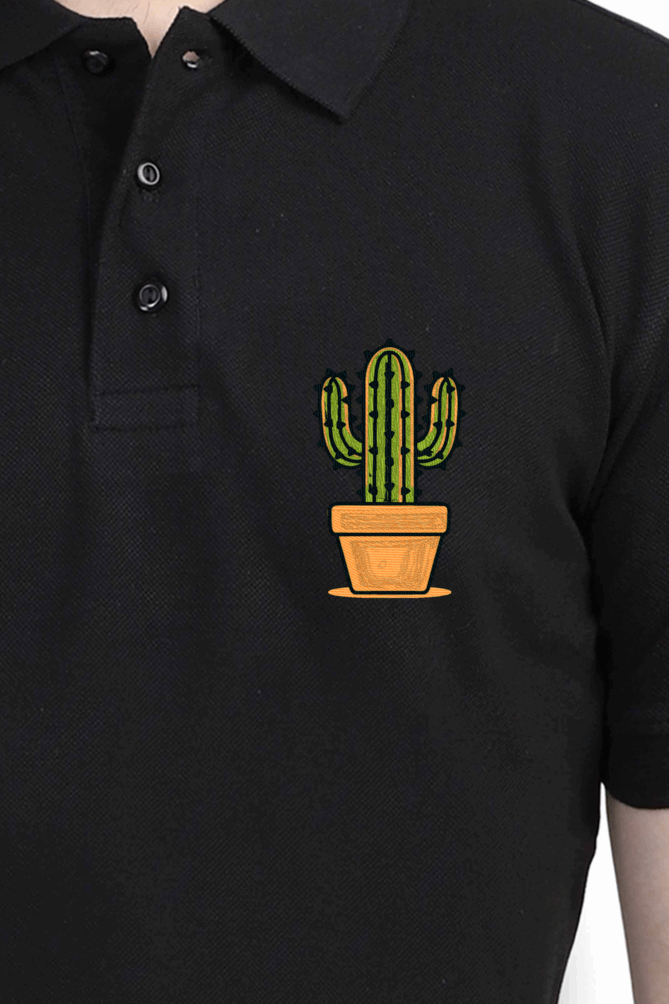 Unisex Polo T-shirt - For Office and Casual wear: Embroidery design Cactus