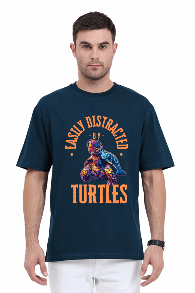 Unisex Oversize classic Cotton Tshirt -TURTLE BUDDIES - DISTRACTION