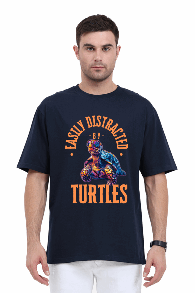 Unisex Oversize classic Cotton Tshirt -TURTLE BUDDIES - DISTRACTION