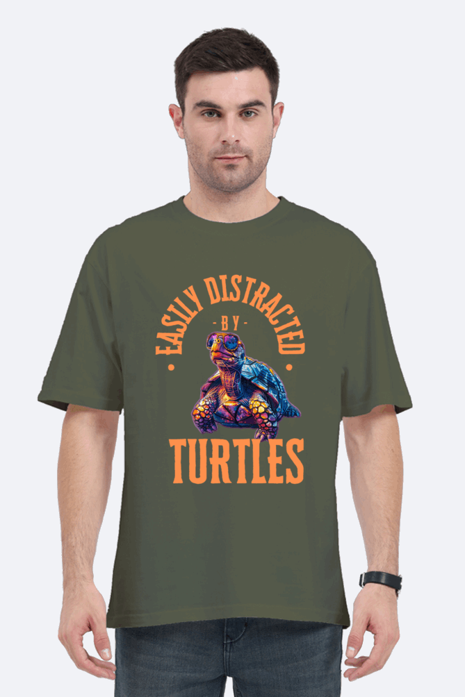 Unisex Oversize classic Cotton Tshirt -TURTLE BUDDIES - DISTRACTION