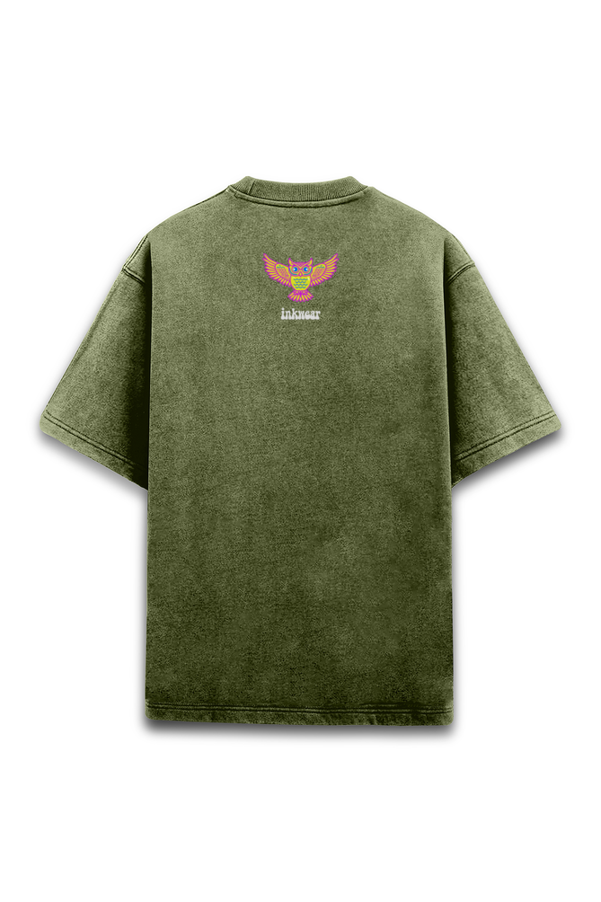 NIRVANA - MATERIAL WORLD - ACID WASH - OLIVE GREEN -Relaxed fit T-shirt with a round neck and short sleeves - Unisex Premium fit