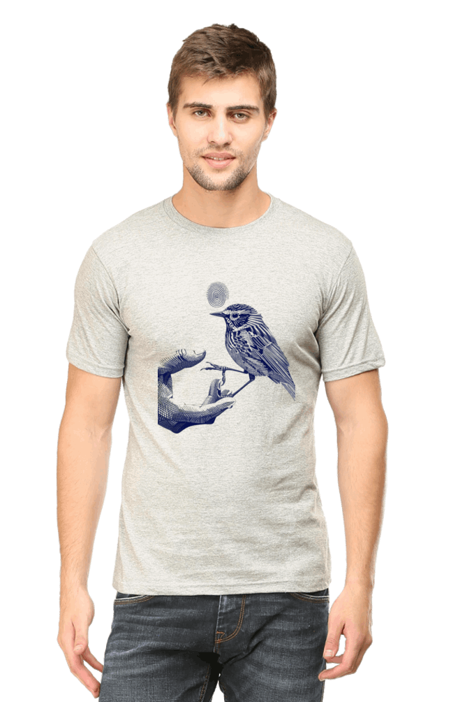 Premium Design Unisex cotton T-shirt - Slim Fit - Half Sleeve - Human and Bird