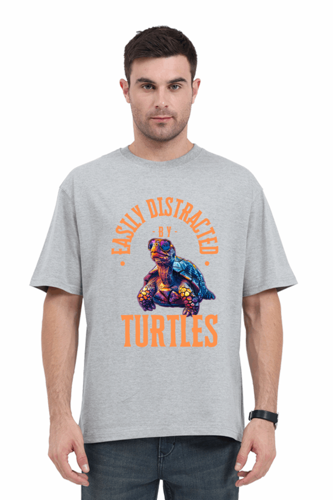 Unisex Oversize classic Cotton Tshirt -TURTLE BUDDIES - DISTRACTION