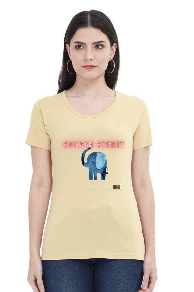 Women Round neck - Premium cotton T-shirt - Slim Fit - Half Sleeve  - Church street