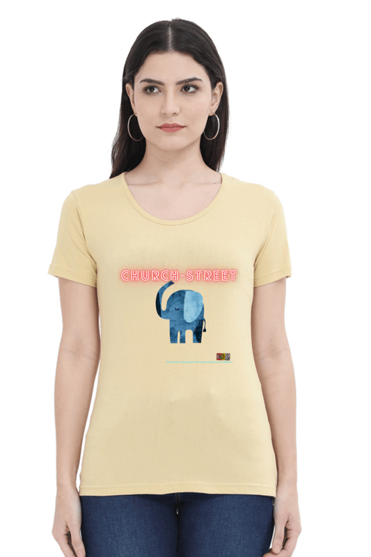 Women Round neck - Premium cotton T-shirt - Slim Fit - Half Sleeve  - Church street