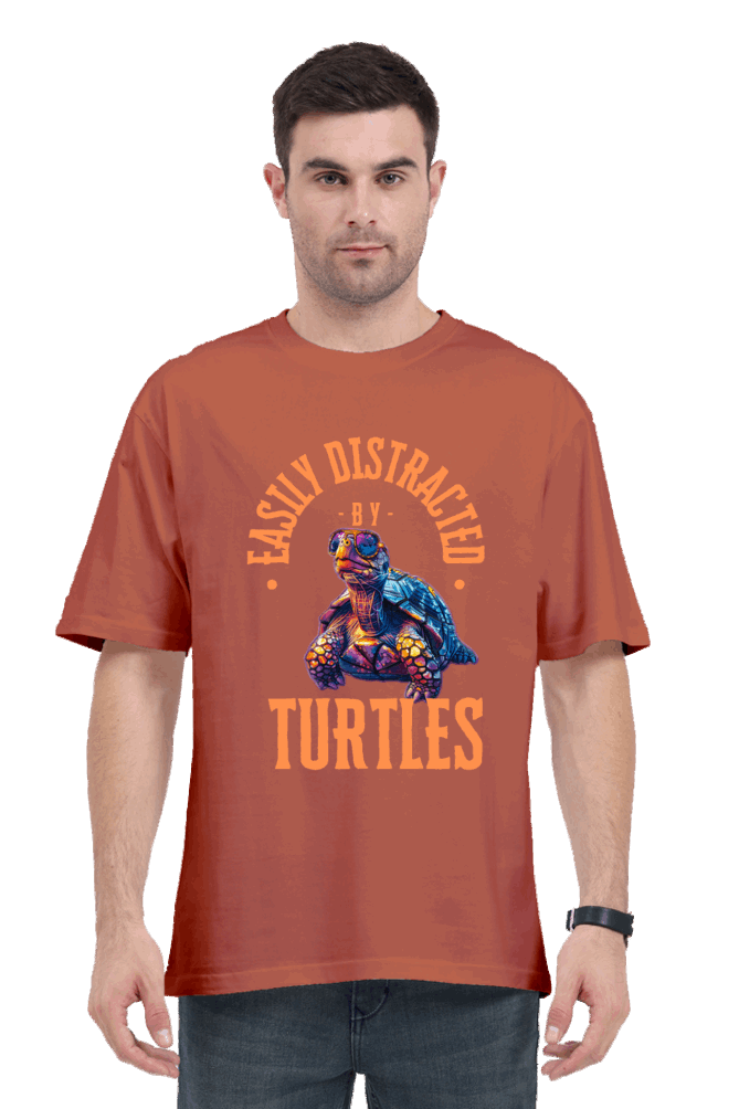 Unisex Oversize classic Cotton Tshirt -TURTLE BUDDIES - DISTRACTION