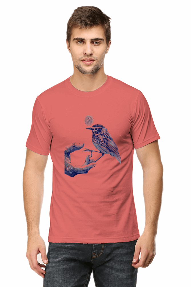 Premium Design Unisex cotton T-shirt - Slim Fit - Half Sleeve - Human and Bird