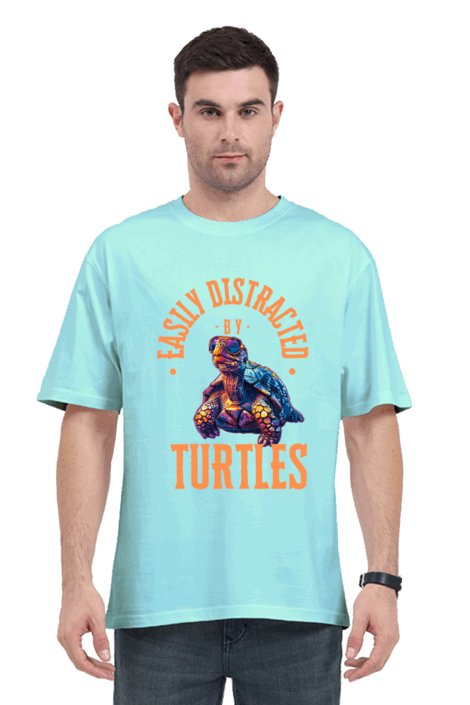 Unisex Oversize classic Cotton Tshirt -TURTLE BUDDIES - DISTRACTION