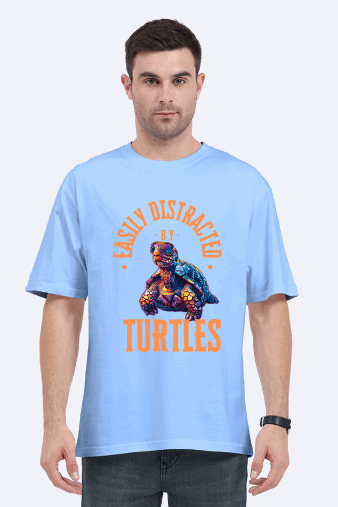 Unisex Oversize classic Cotton Tshirt -TURTLE BUDDIES - DISTRACTION