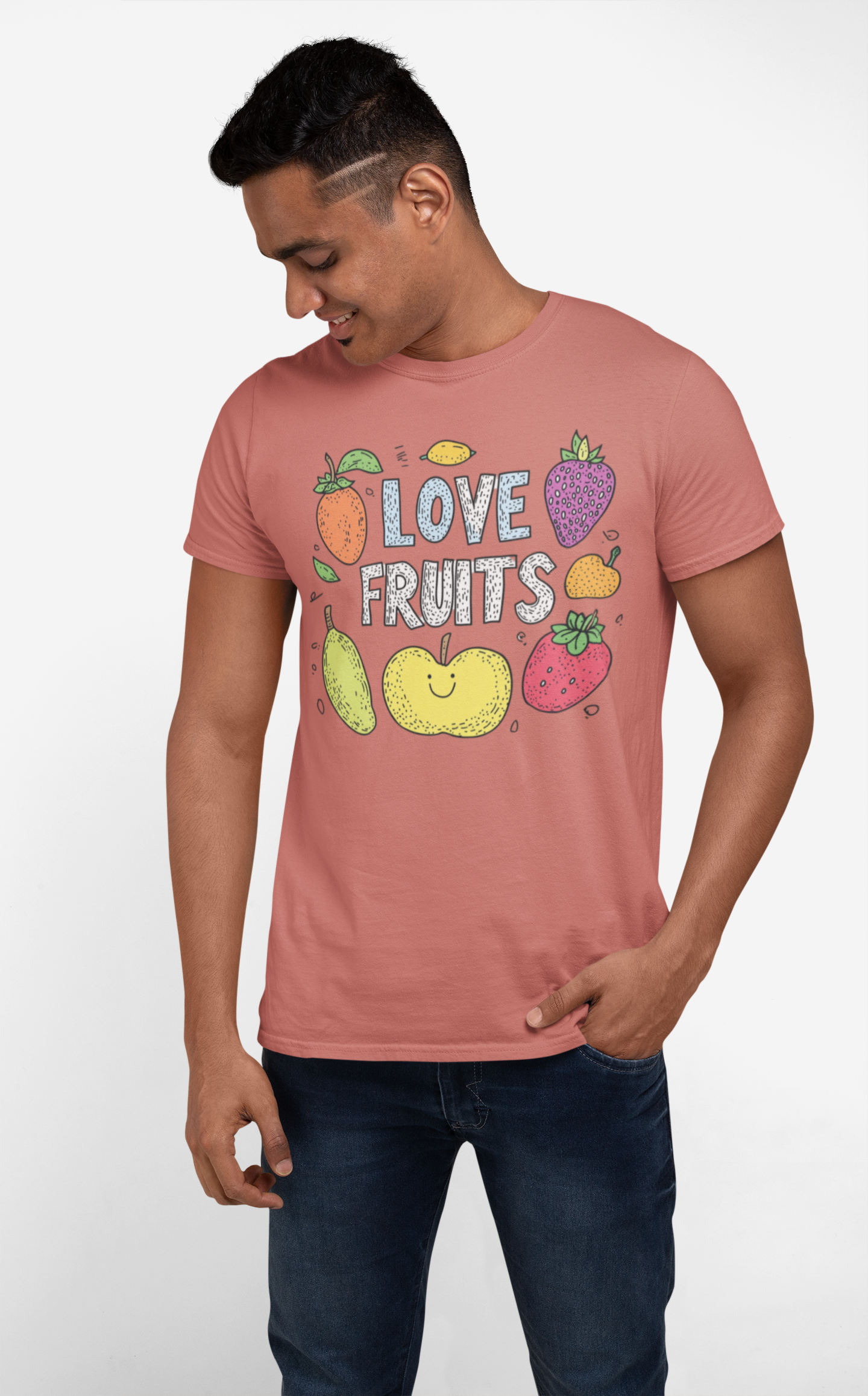 Premium Design Unisex cotton T-shirt - Slim Fit - Half Sleeve - FRUIT LOVE