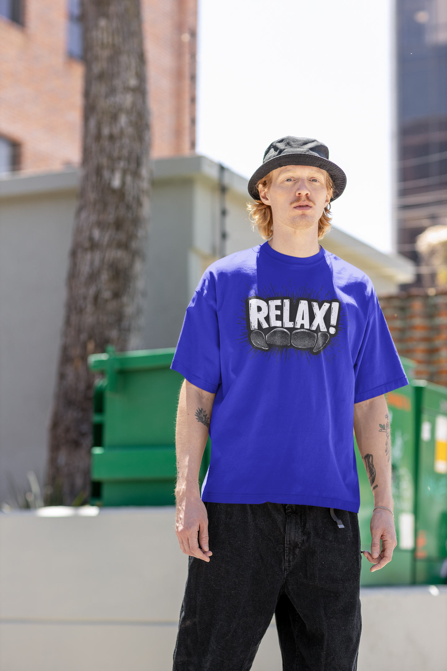 Relax Royal blue Loose Fit  - Half Sleeve -FRONT -UNISEX OVERSIZE Cotton Tshirt