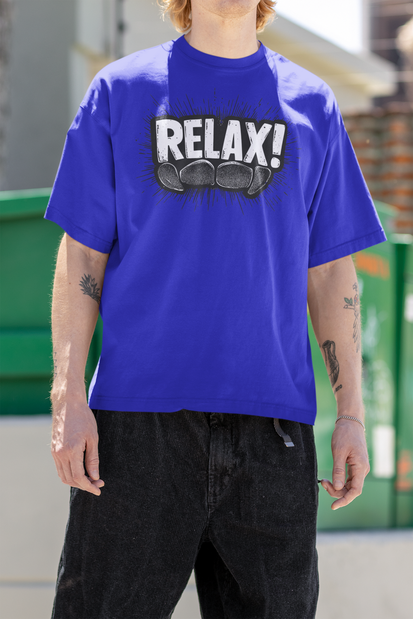 Relax Royal blue Loose Fit  - Half Sleeve -FRONT -UNISEX OVERSIZE Cotton Tshirt