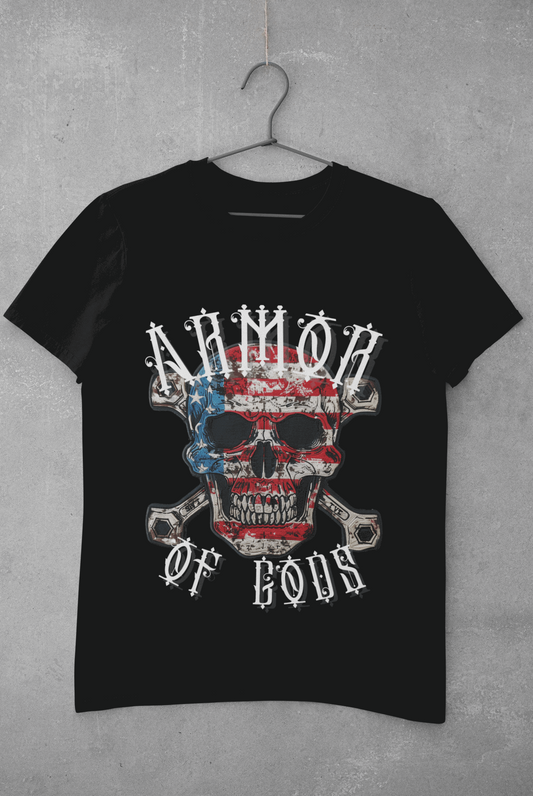 Unisex Oversize classic Cotton Tshirt - Skull Patch - Armor of Gods