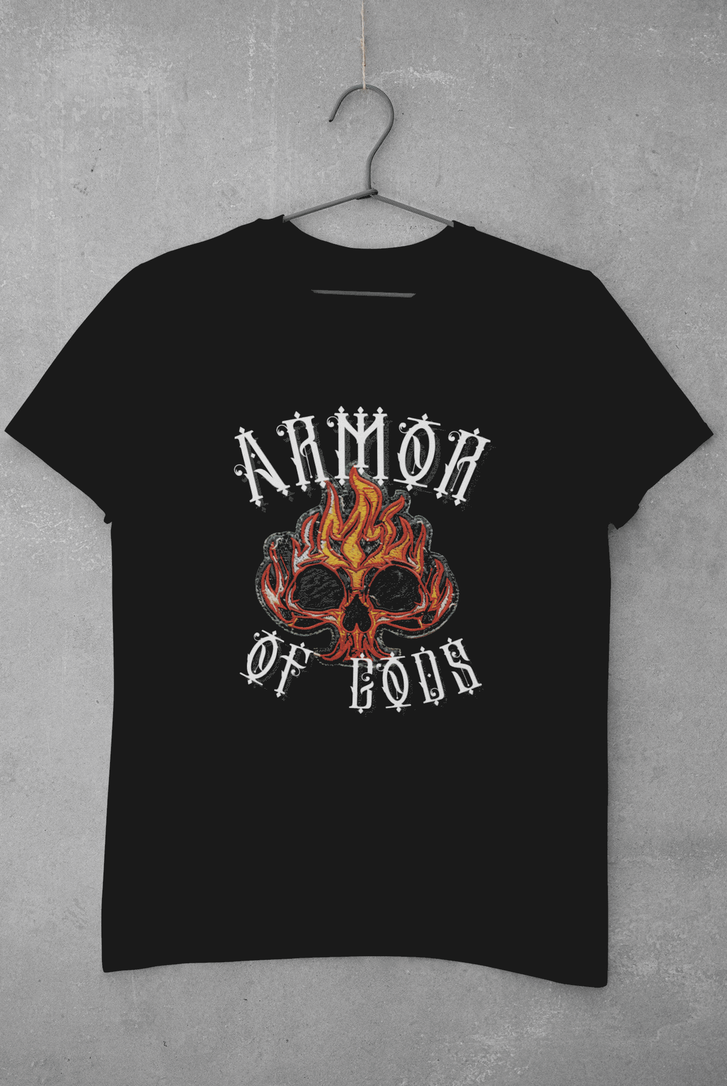 Unisex Oversize classic Cotton Tshirt - Skull ON FIRE - Armor of Gods