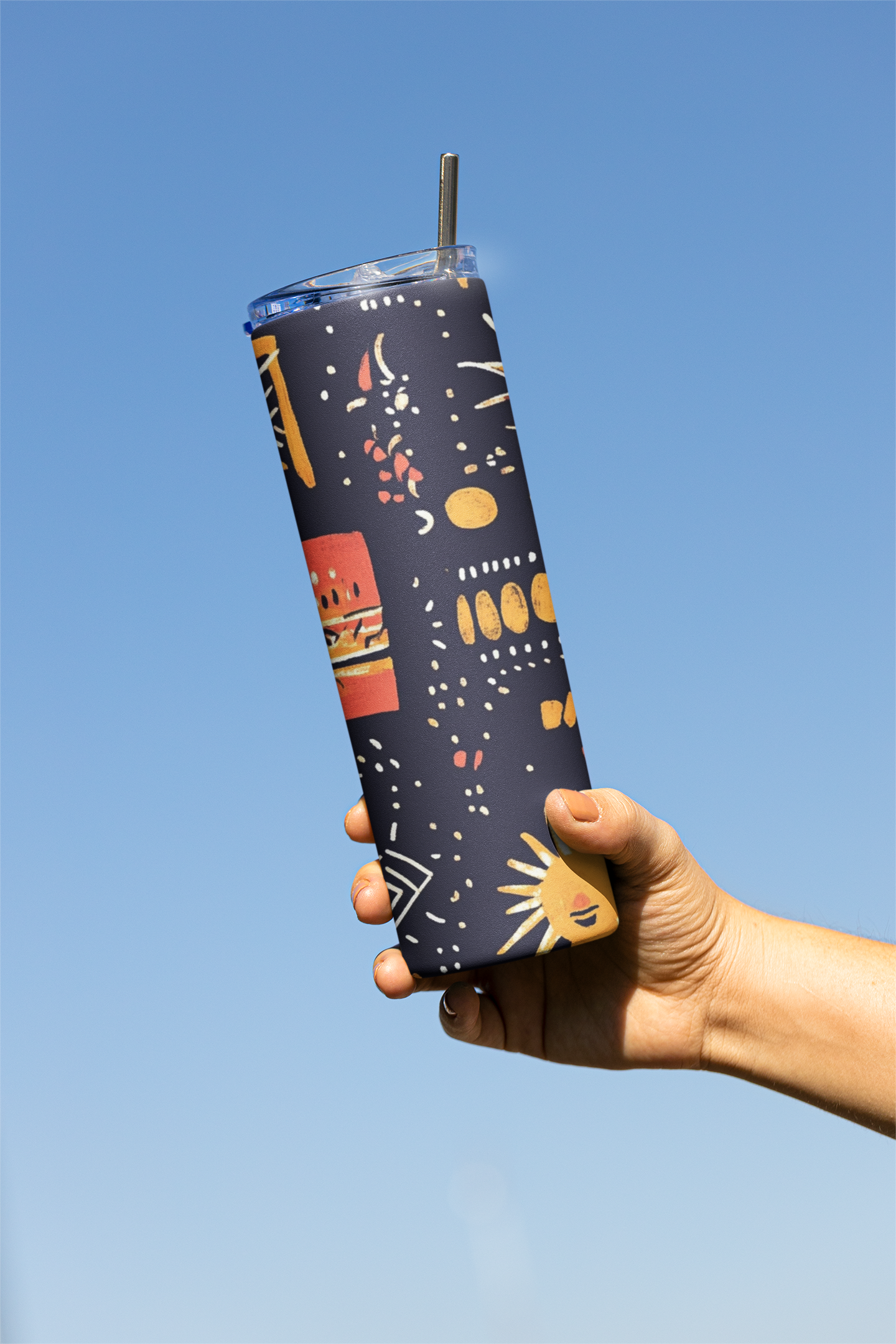 Moonlit sip : Tumbler  600 Ml - (20 OZ )  high-quality  stainless steel and feature double-wall vacuum insulation - Folk design