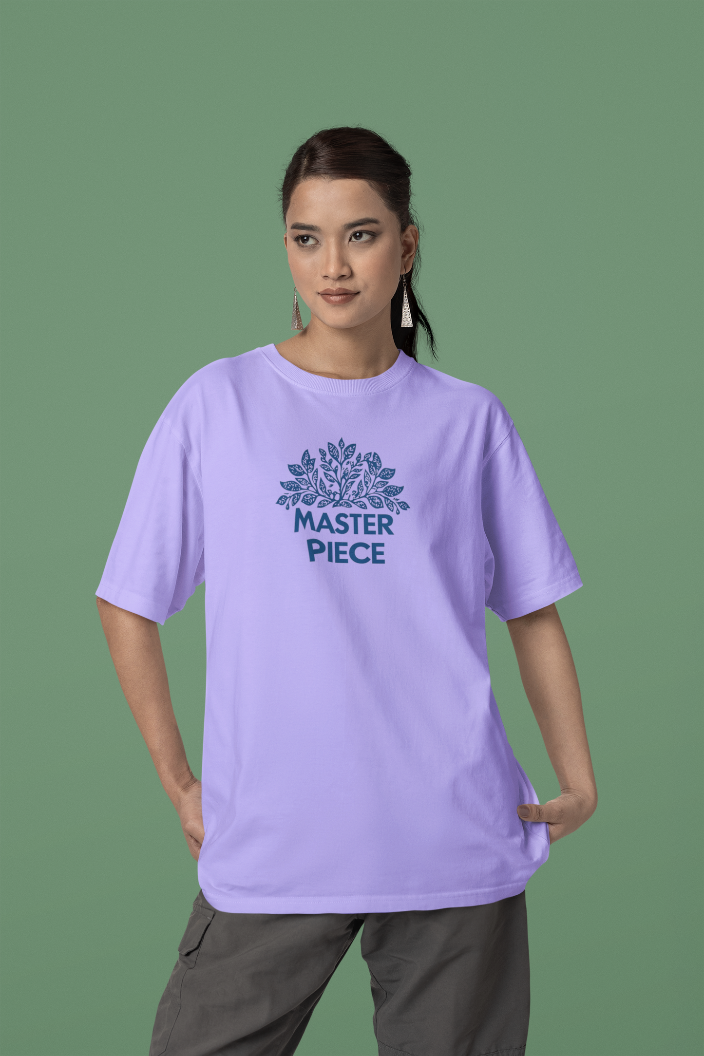 Master Piece Lavendar Loose Fit  - Half Sleeve -FRONT -UNISEX OVERSIZE Cotton Tshirt