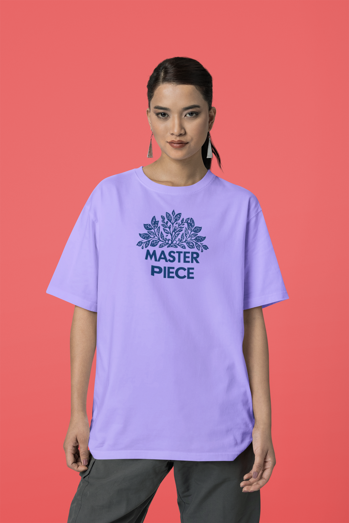 Master Piece Lavendar Loose Fit  - Half Sleeve -FRONT -UNISEX OVERSIZE Cotton Tshirt