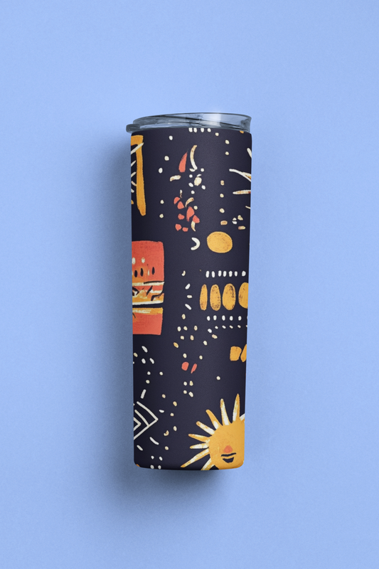 Moonlit sip : Tumbler  600 Ml - (20 OZ )  high-quality  stainless steel and feature double-wall vacuum insulation - Folk design